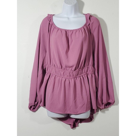 Nine West On/Off Shoulder Pinkish Mauve Long Sleeve Top 3X Ruffles Stretch - Picture 2 of 10